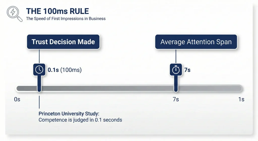 Infográfico sobre o estudo de Princeton de 100 milissegundos para primeiras impressões