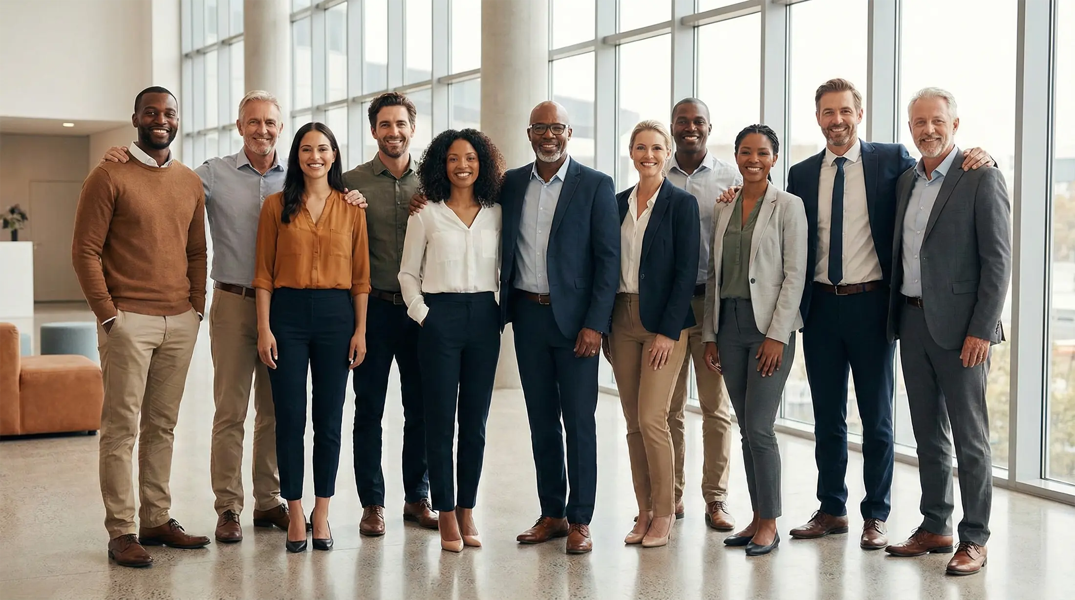 Equipa corporativa diversa e autêntica representando employer branding forte através de fotografia profissional que atrai talento de topo Título: Employer Branding Que Atrai: A Força da Autenticidade Visual no Recrutamento