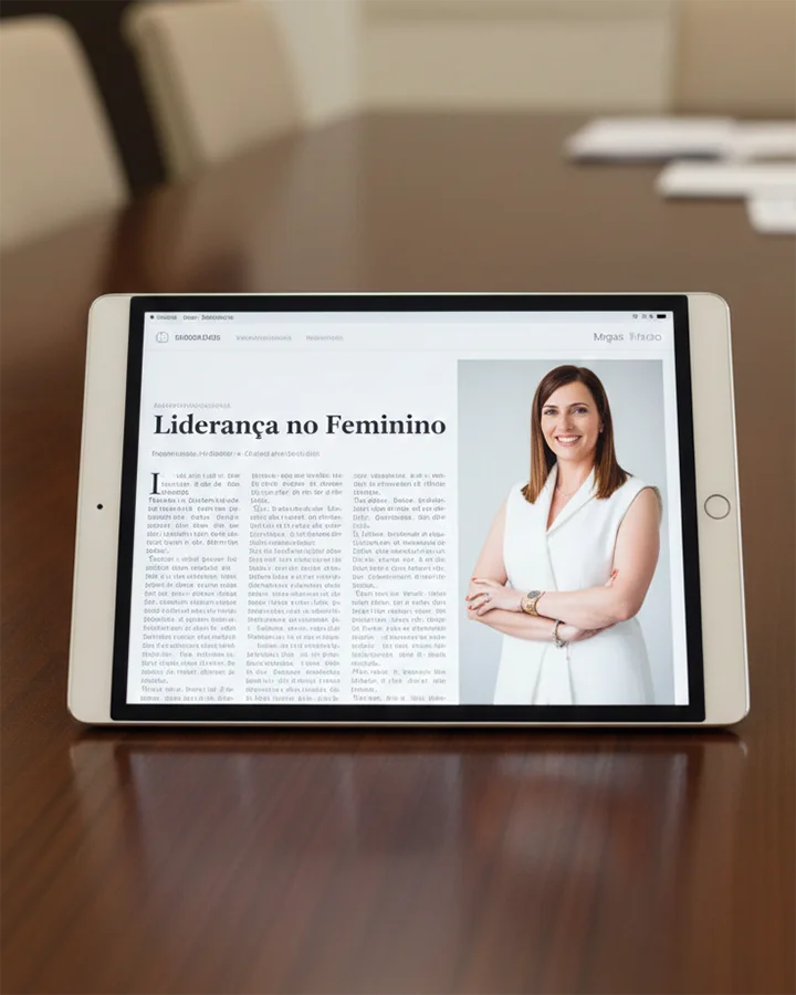 Exemplo de fotografia de retrato executivo utilizada em artigo de imprensa digital num iPad.