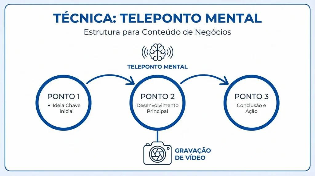 Diagrama da técnica Teleprompter Mental para gravar vídeos naturais no LinkedIn